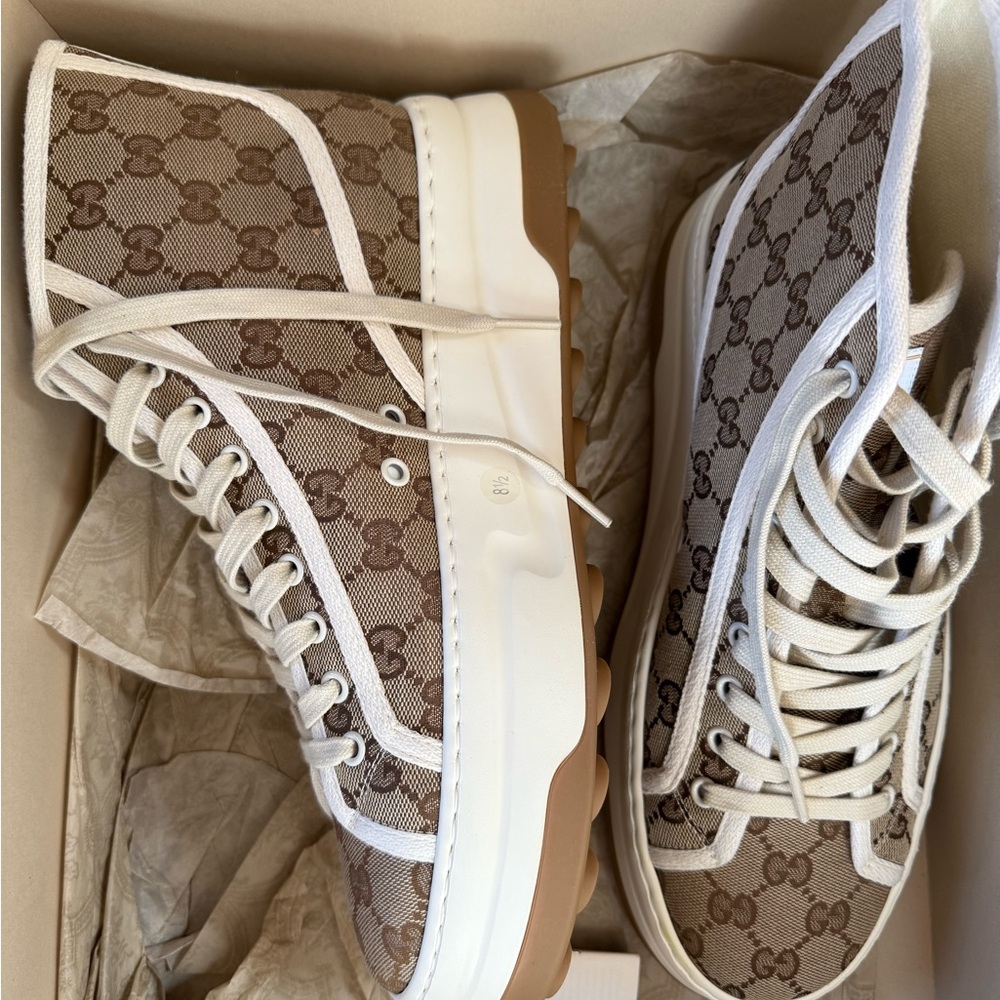 Men Gucci GG Canvas High-Top Sneaker - Beige/Tan size 8.5